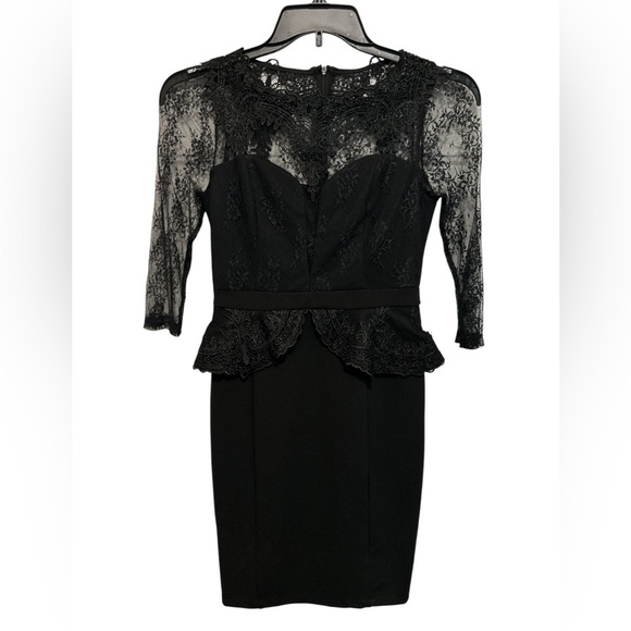 Nikibiki Women’s Lace Size Small Black 3/4 Sleeve Fully Lined Cocktail Dress NWT - Picture 2 of 11